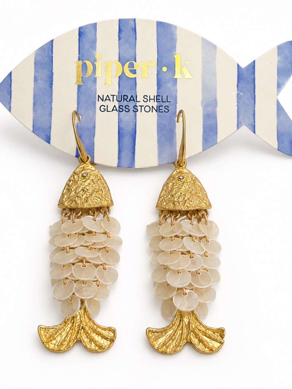Piper Gold and Cream Shell Cascade Fish-Tail Earrings